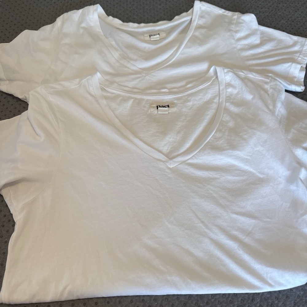 Pact Women's White V-Neck Short Sleeve Organic Cotton T-Shirt S 2-Pack - Picture 2 of 9